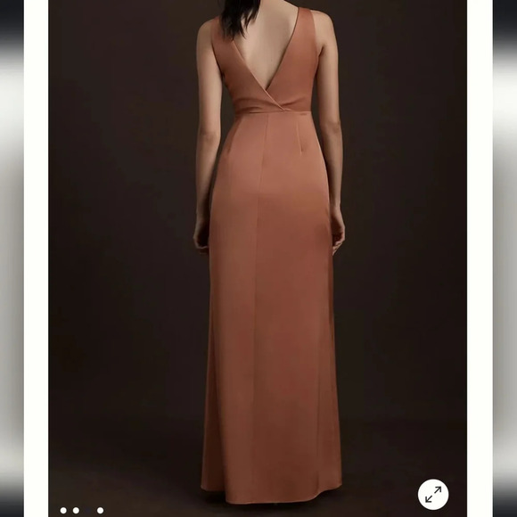 NWT BHLDN Piper V Neck Satin Gown Maxi Side Slit Sedona Size 4 - Picture 2 of 14
